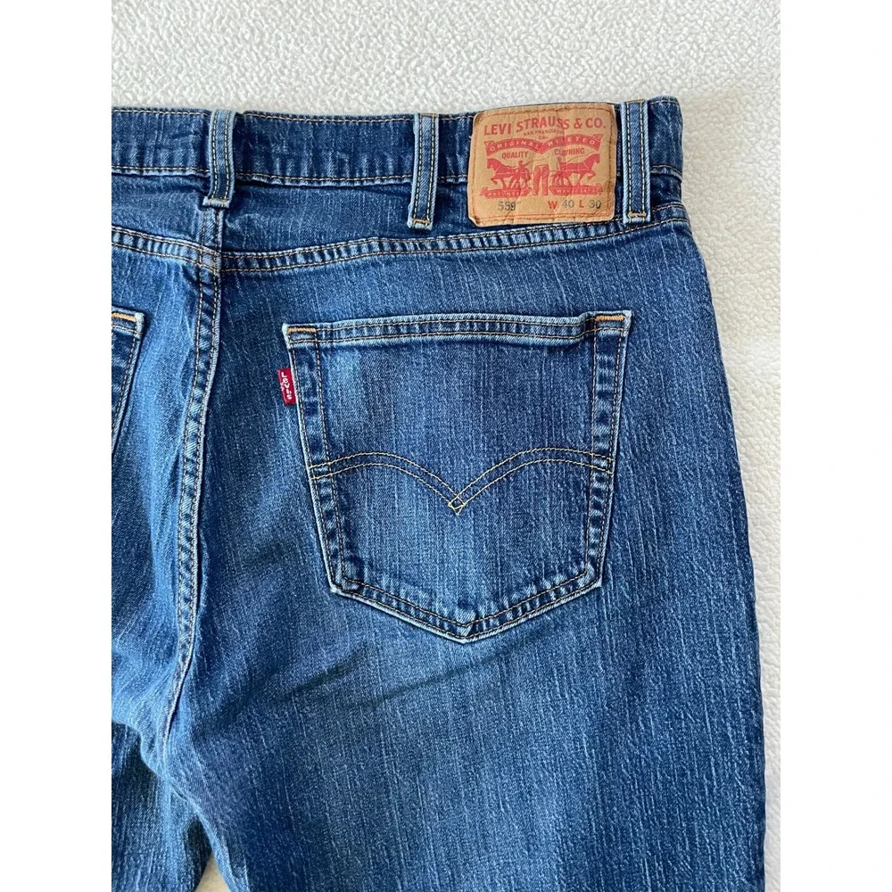 Hemmed Levi's Mens 40 x 27 559 Relaxed Straight Jeans Blue Medium Wash Denim